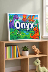 Onyx Name Art - Dinosaur Adventure personalized wall print for kids