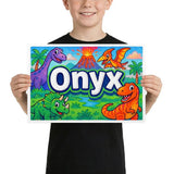 Onyx Name Art - Dinosaur Adventure personalized wall print for kids