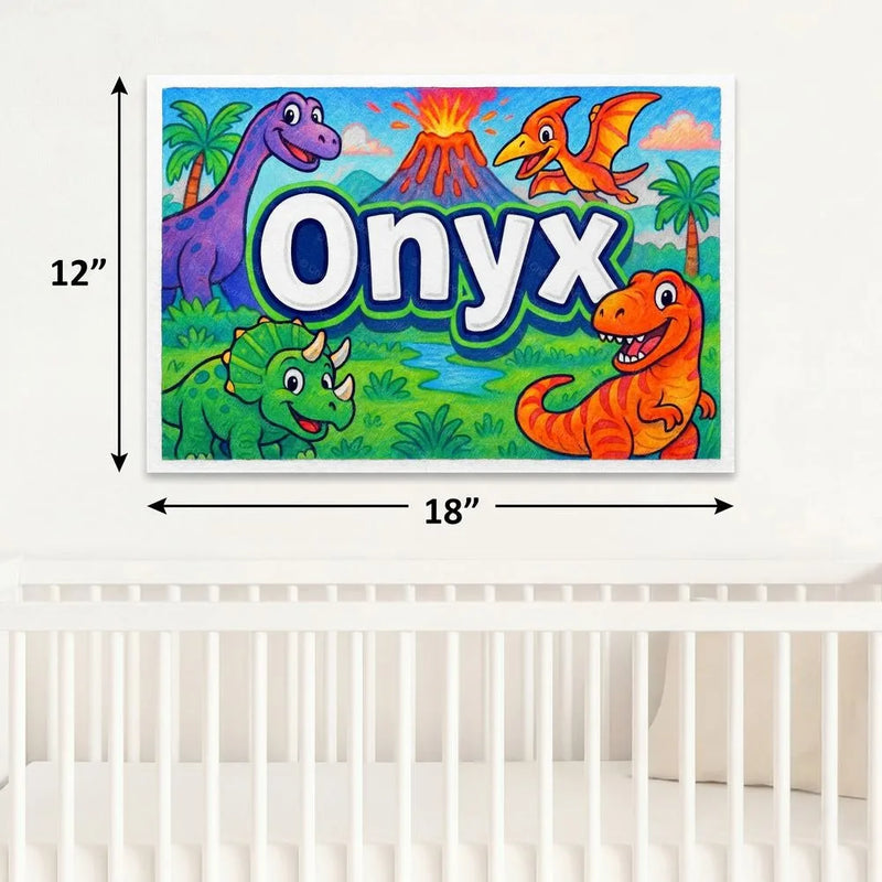 Onyx Name Art - Dinosaur Adventure personalized wall print for kids