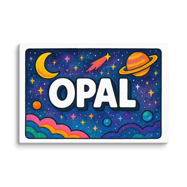 Space explorers themed name art featuring Opal