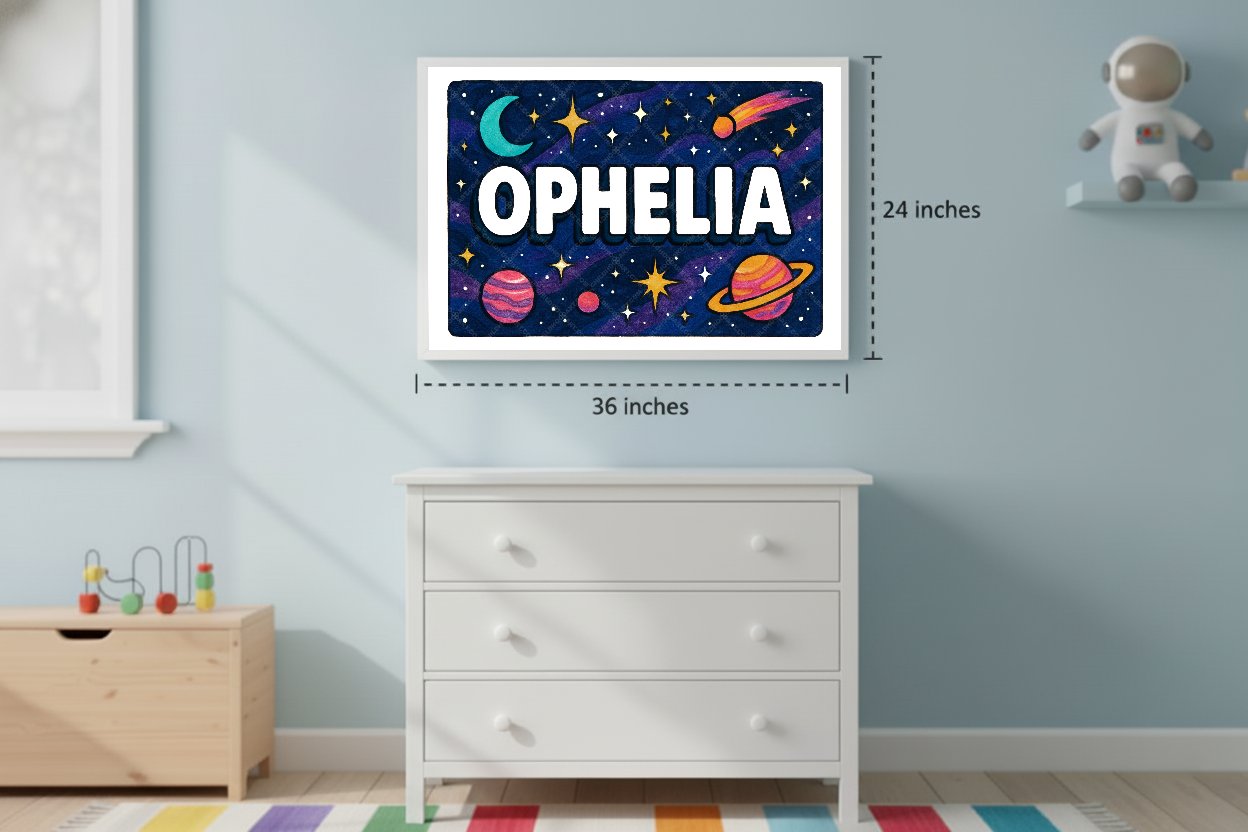 Personalized space name art for Ophelia