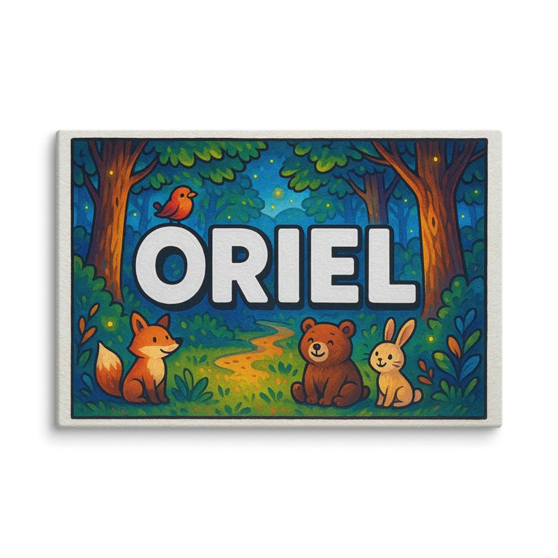 Oriel Name Art - Forest Friends personalized wall print for kids