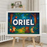 Oriel Name Art - Forest Friends personalized wall print for kids