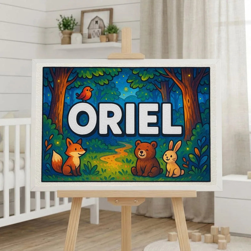 Oriel Name Art - Forest Friends personalized wall print for kids