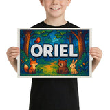 Oriel Name Art - Forest Friends personalized wall print for kids
