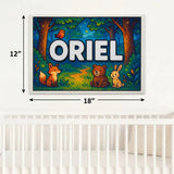 Oriel Name Art - Forest Friends personalized wall print for kids