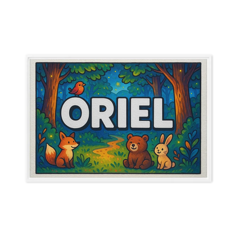 Oriel Name Art - Forest Friends personalized wall print for kids