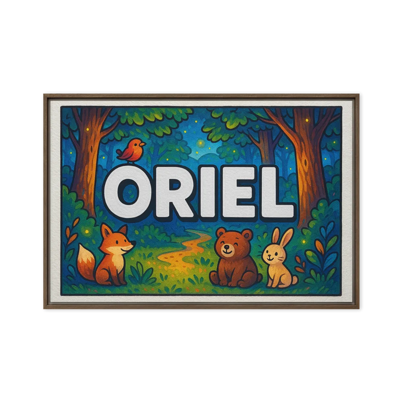 Oriel Name Art - Forest Friends personalized wall print for kids