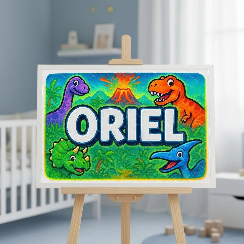 Oriel Name Art - Dinosaur Adventure personalized wall print for kids