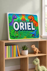 Oriel Name Art - Dinosaur Adventure personalized wall print for kids