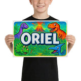 Oriel Name Art - Dinosaur Adventure personalized wall print for kids