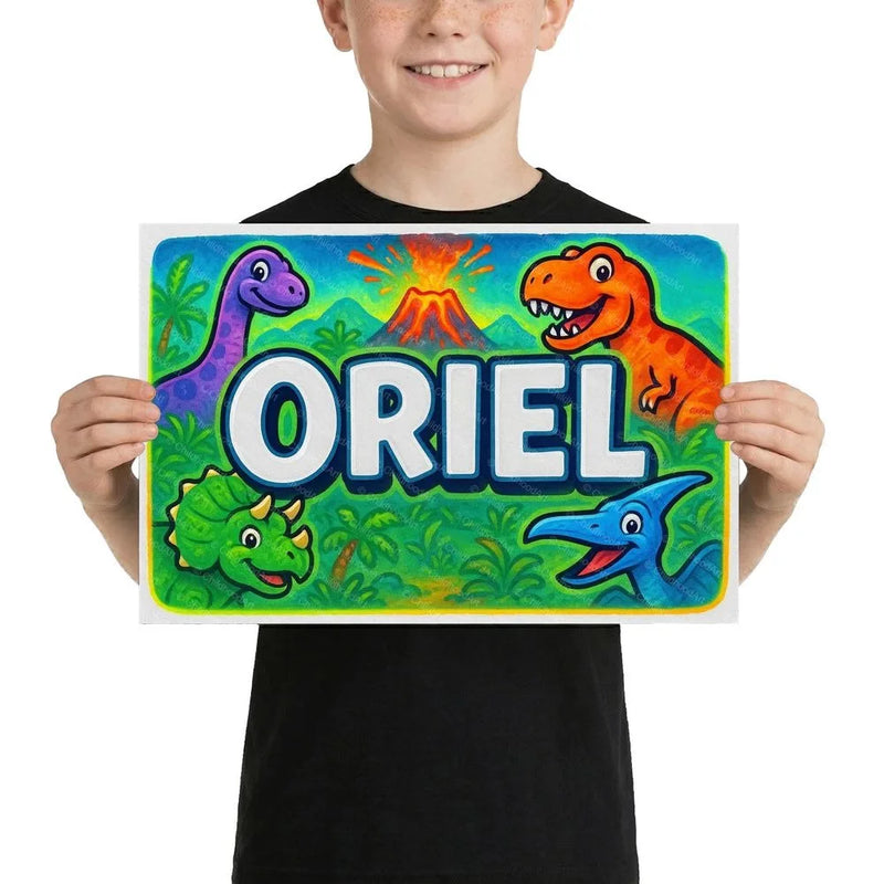 Oriel Name Art - Dinosaur Adventure personalized wall print for kids