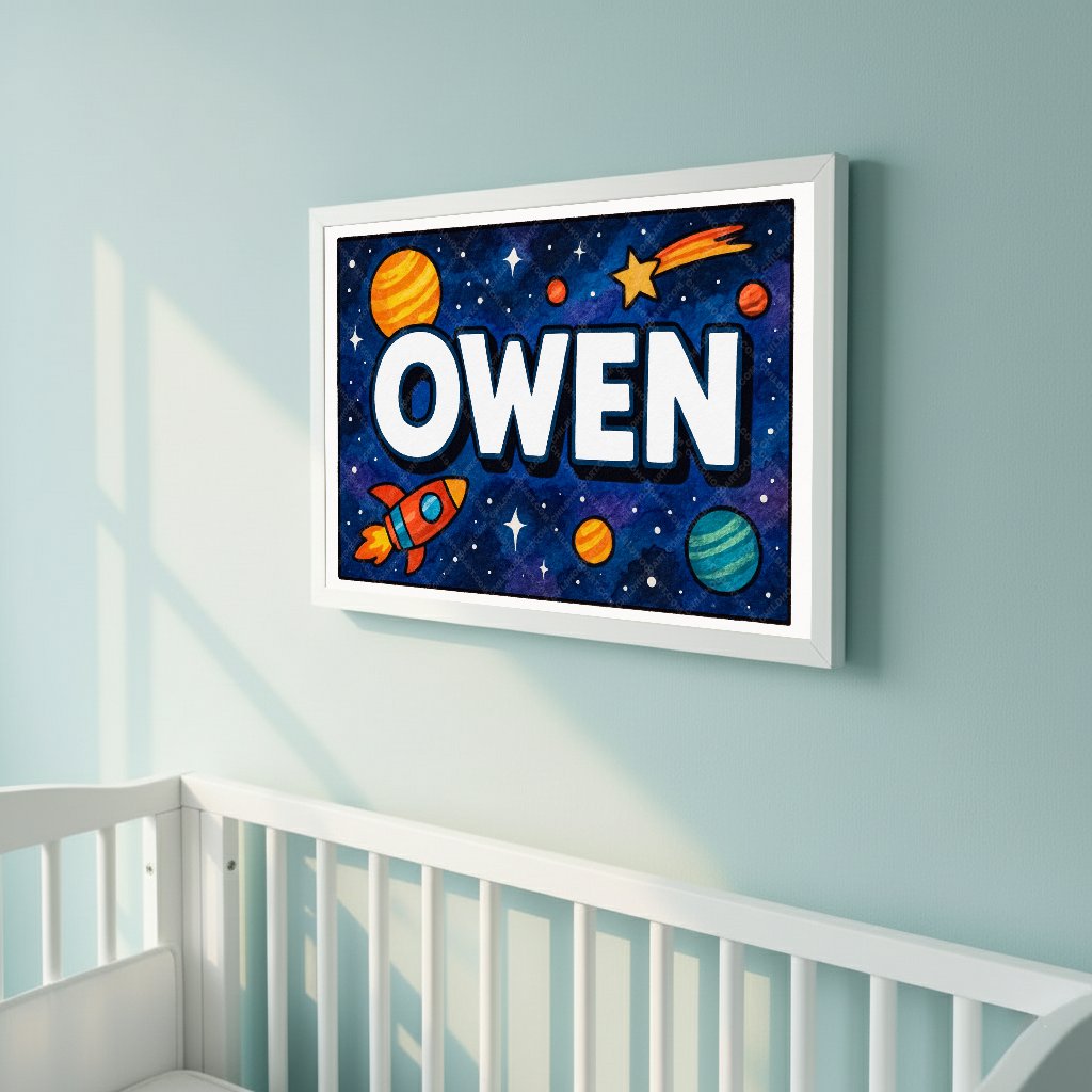 Personalized space name art for Owen