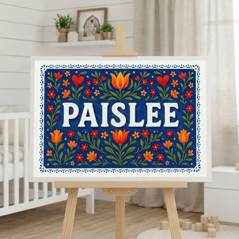 Paislee Name Art - Floral Farmhouse personalized wall print for kids