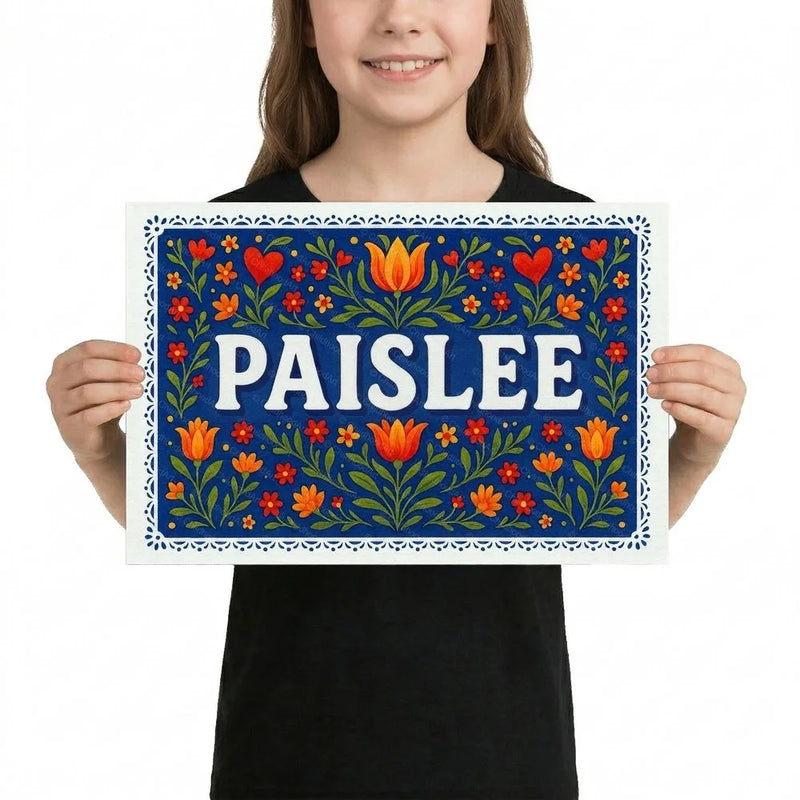Paislee Name Art - Floral Farmhouse personalized wall print for kids