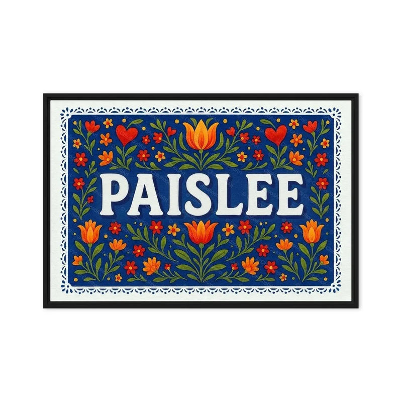 Paislee Name Art - Floral Farmhouse personalized wall print for kids