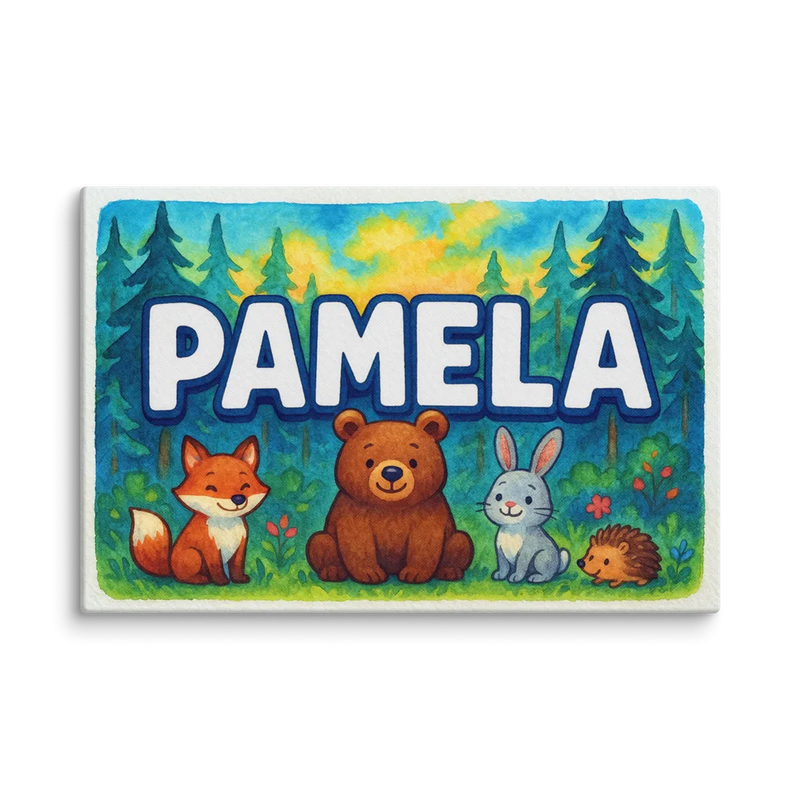 Pamela Name Art - Forest Friends personalized wall print for kids