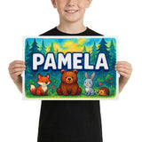 Pamela Name Art - Forest Friends personalized wall print for kids