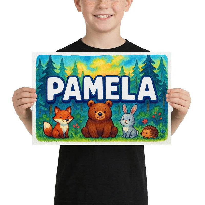 Pamela Name Art - Forest Friends personalized wall print for kids
