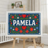 Pamela Name Art - Floral Farmhouse personalized wall print for kids