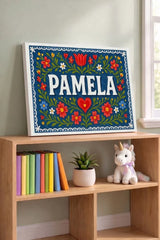 Pamela Name Art - Floral Farmhouse personalized wall print for kids
