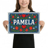 Pamela Name Art - Floral Farmhouse personalized wall print for kids
