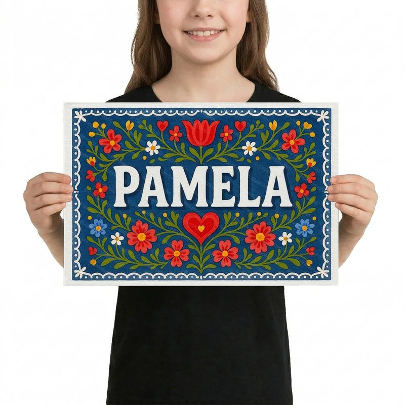 Pamela Name Art - Floral Farmhouse personalized wall print for kids
