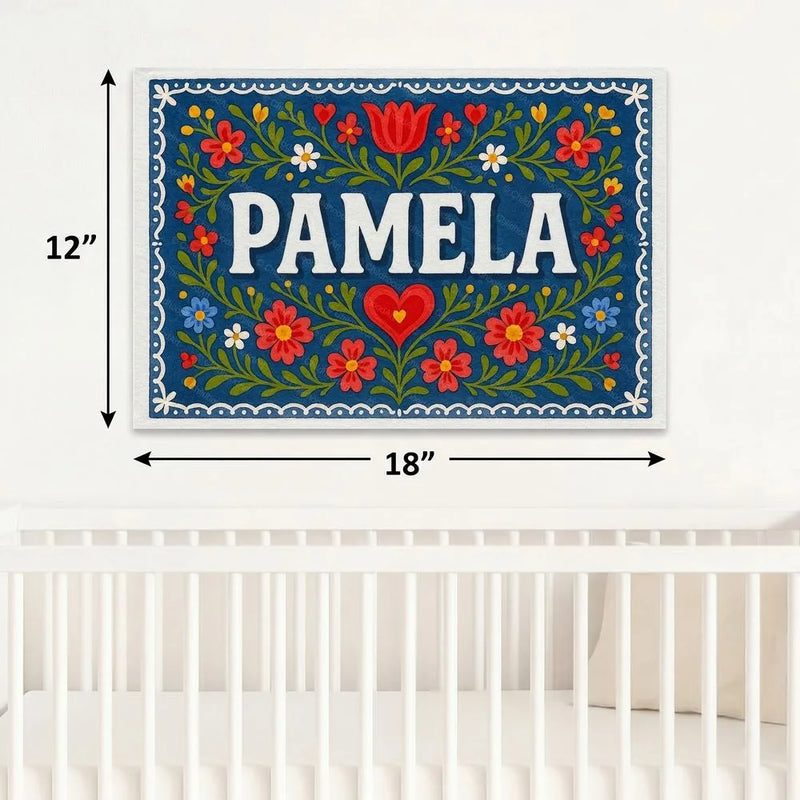 Pamela Name Art - Floral Farmhouse personalized wall print for kids