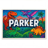 Parker Name Art - Dinosaur Adventure personalized wall print for kids