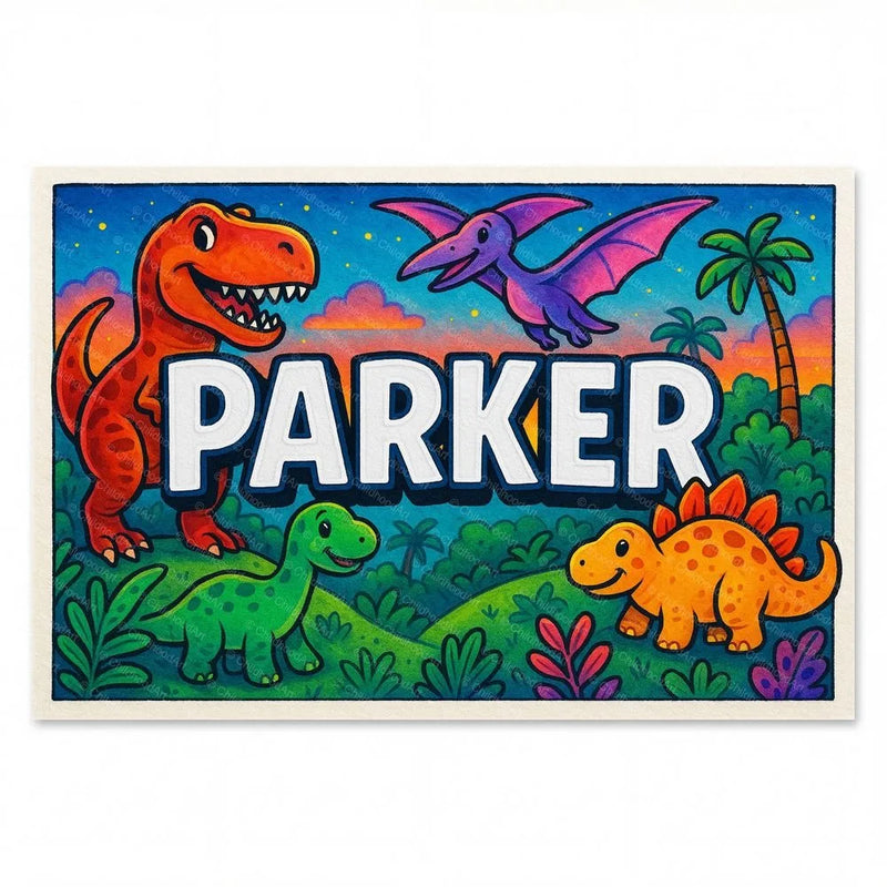 Parker Name Art - Dinosaur Adventure personalized wall print for kids