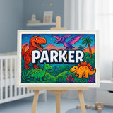 Parker Name Art - Dinosaur Adventure personalized wall print for kids