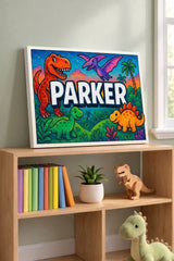 Parker Name Art - Dinosaur Adventure personalized wall print for kids