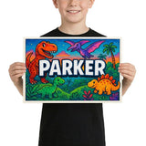 Parker Name Art - Dinosaur Adventure personalized wall print for kids