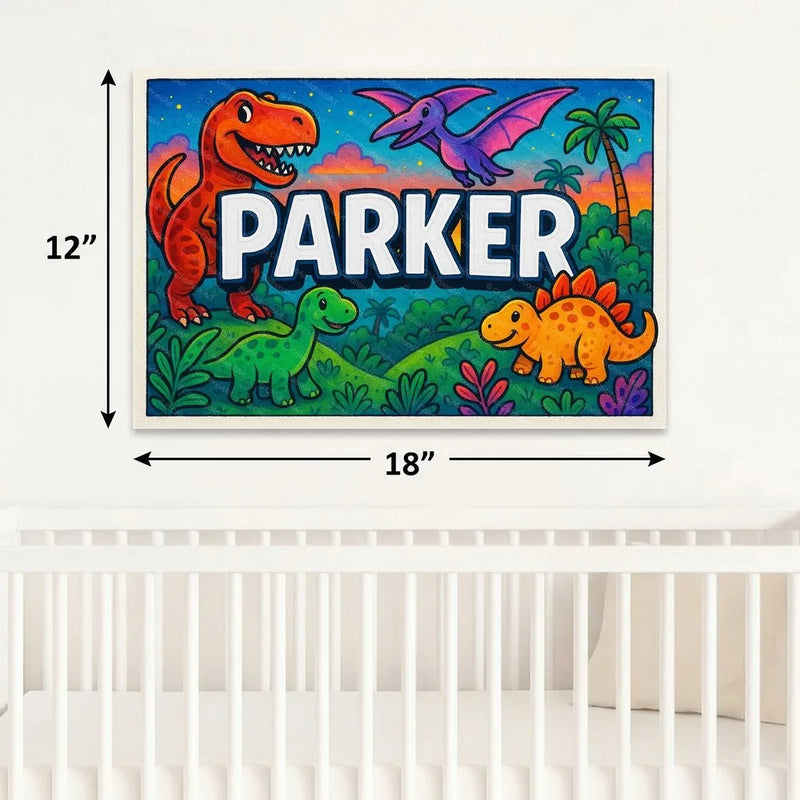 Parker Name Art - Dinosaur Adventure personalized wall print for kids