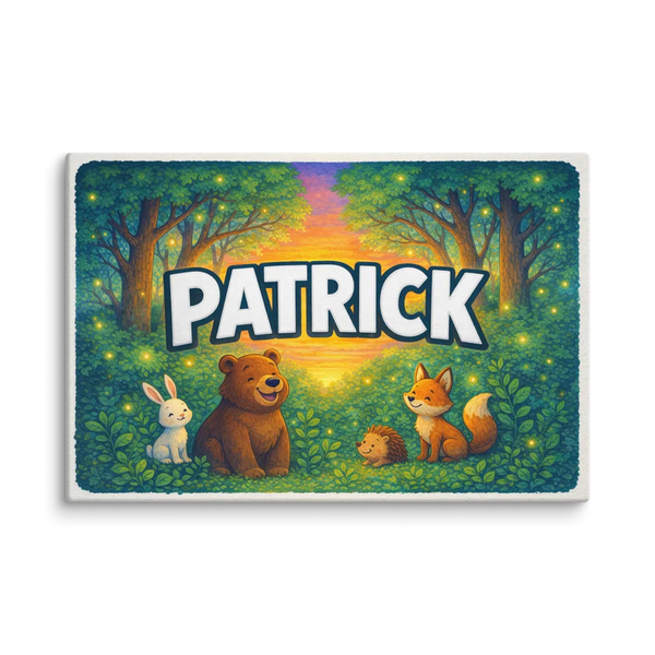 Forest friends themed name art featuring Patrick