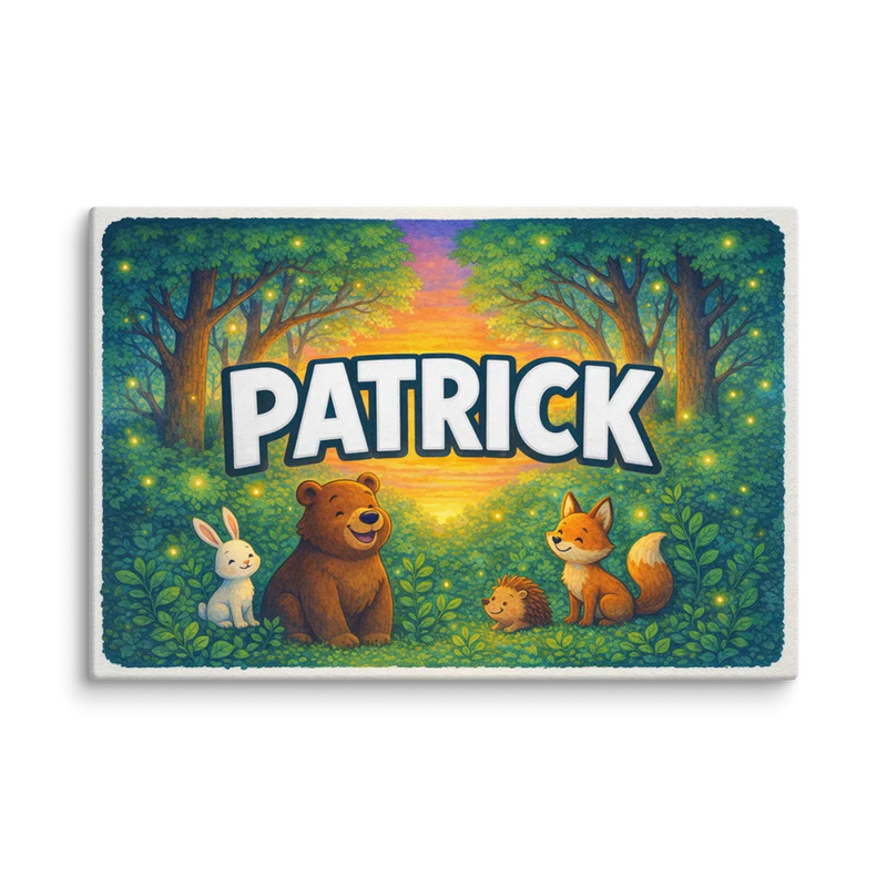 Patrick Name Art - Forest Friends personalized wall print for kids