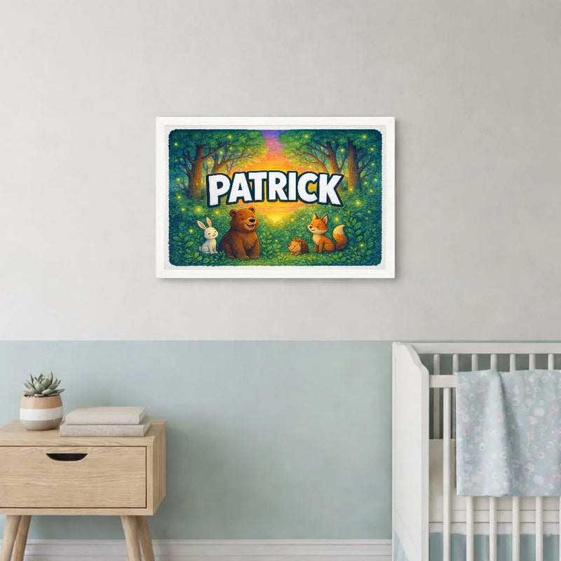 Patrick Name Art - Forest Friends personalized wall print for kids