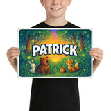 Patrick Name Art - Forest Friends personalized wall print for kids