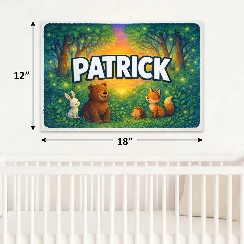 Patrick Name Art - Forest Friends personalized wall print for kids
