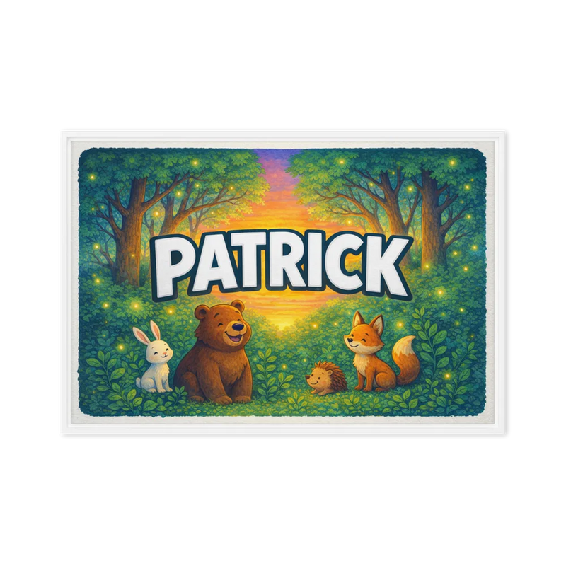 Patrick Name Art - Forest Friends personalized wall print for kids