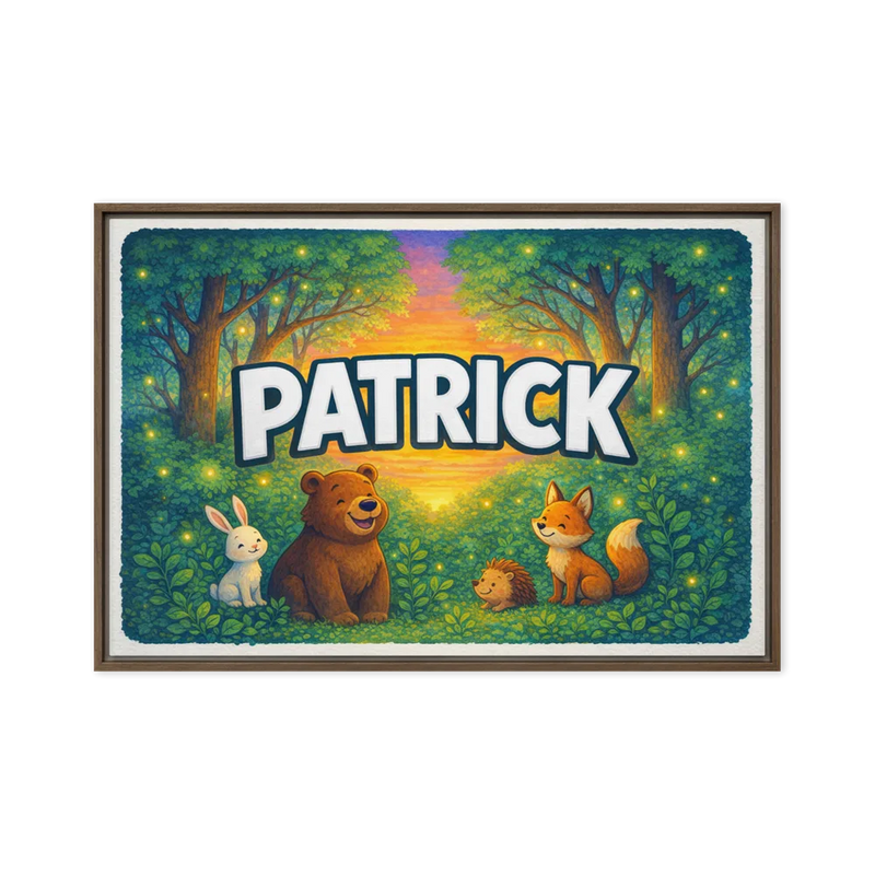 Patrick Name Art - Forest Friends personalized wall print for kids