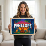 Calm personalized woodland name art for Penelope