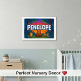 Calm personalized woodland name art for Penelope