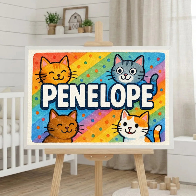 Playful personalized cat name art for Penelope