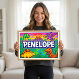 Adventurous personalized dinosaur name art for Penelope