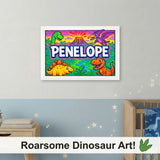Adventurous personalized dinosaur name art for Penelope