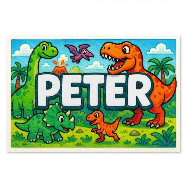 Personalized Peter name art print in the Dinosaur adventure style