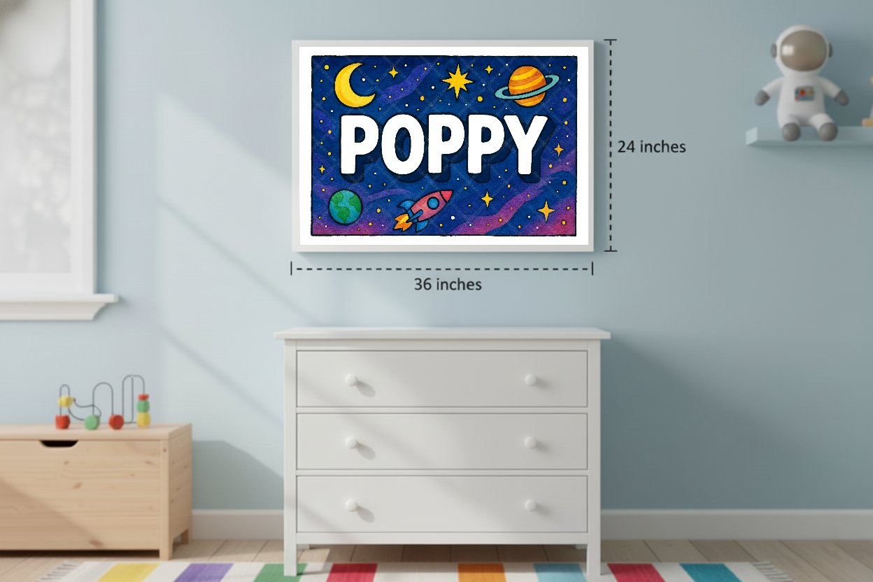 Personalized space name art for Poppy