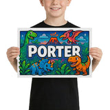 Porter Name Art - Dinosaur Adventure personalized wall print for kids