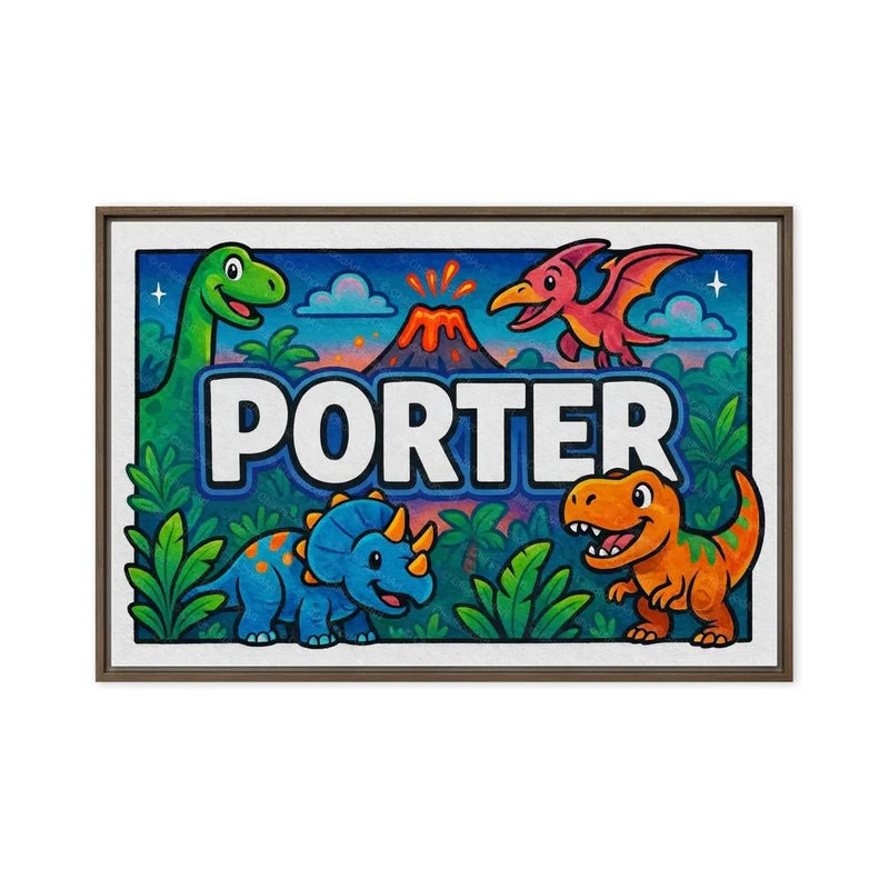 Porter Name Art - Dinosaur Adventure personalized wall print for kids